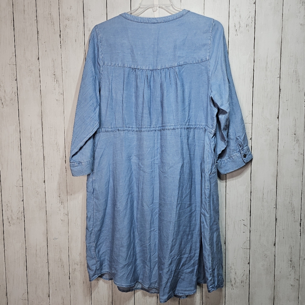 Torrid Women's Blue Chambray Split Neck Zip Roll Tab Sleeves Dress Size 0X Large - Picture 11 of 11